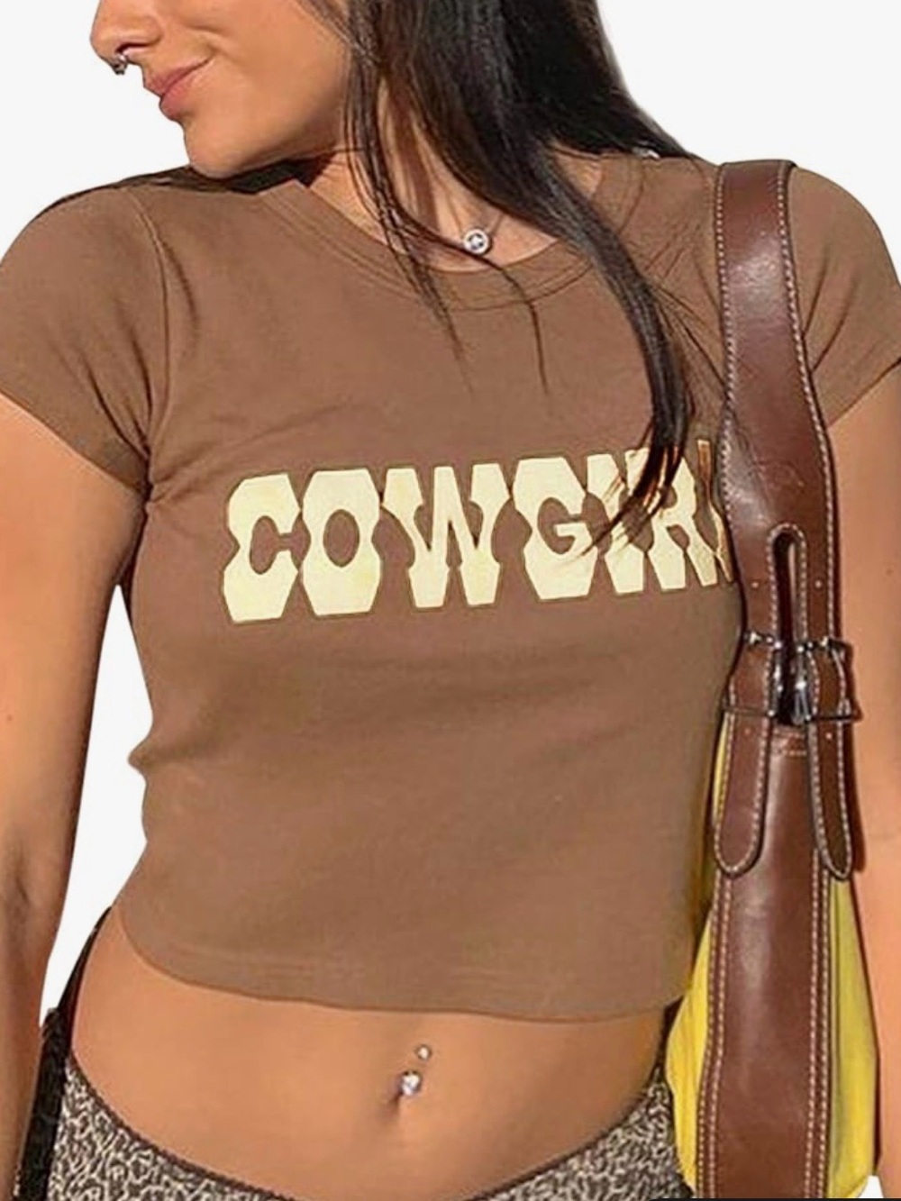 Cowgirl Graphic Crop Tee - Chocolate Brown